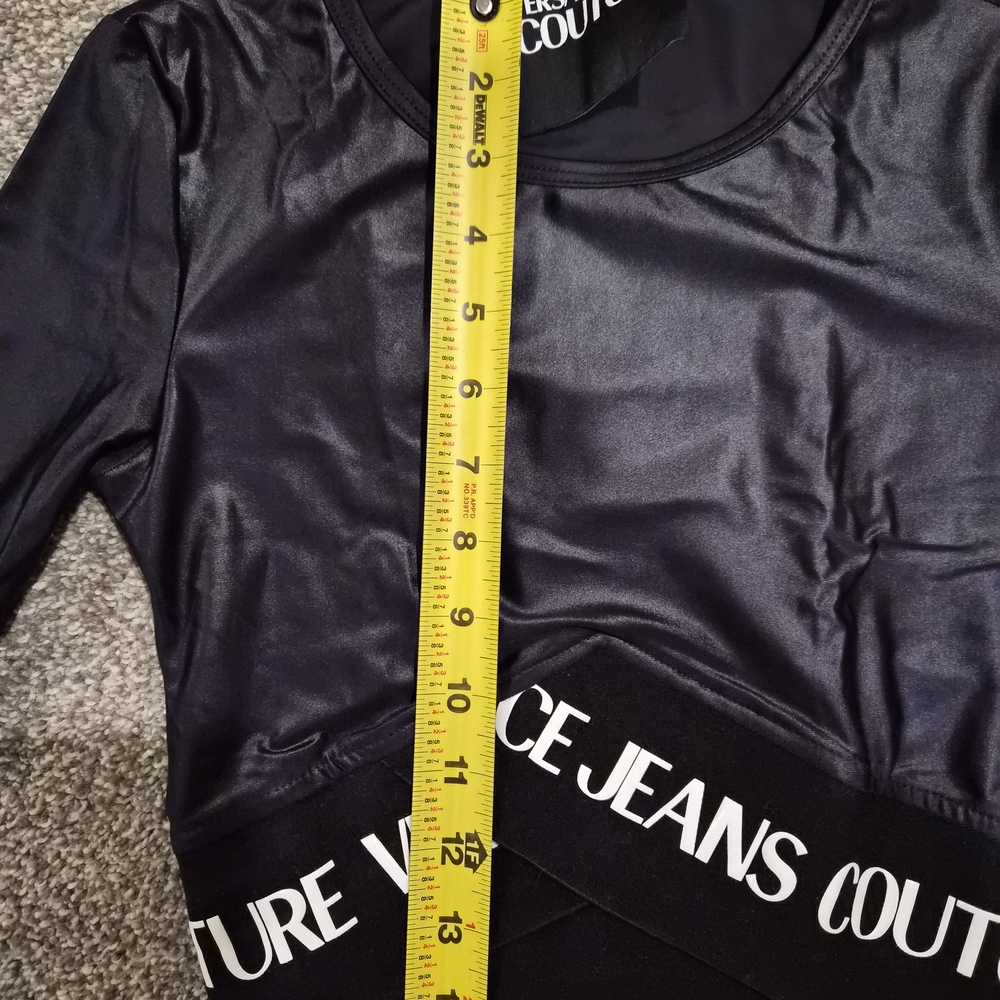 Versace Jeans Collection Black Logo-Waist Cropped Long Sleeve Top - Picture 10 of 12